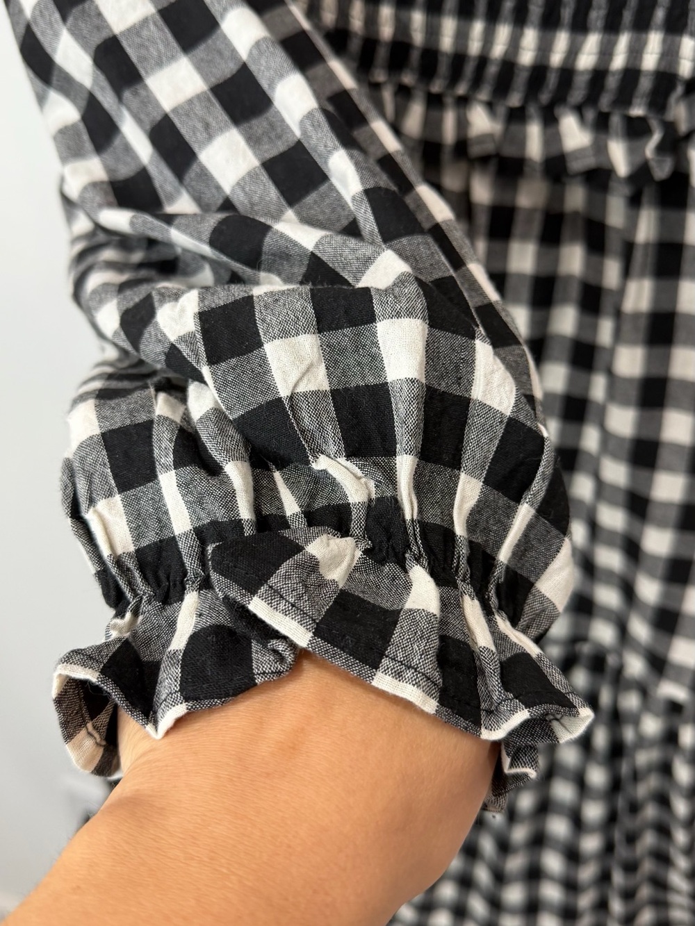 Black & White Gingham Square-Neck Midi Dress - Picture 4 of 7